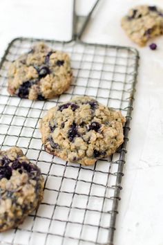 blueberry oatmeal cookies cooling on a wire rack