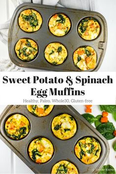 egg muffins with spinach and sweet potato & spinach in the middle