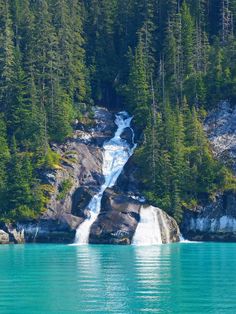 Alaska Views: Majestic Waterfall in Tracy Arm Fjord Ice Formations, Tongass National Forest, The Pacific Ocean, Remote Island, Breathtaking Beauty