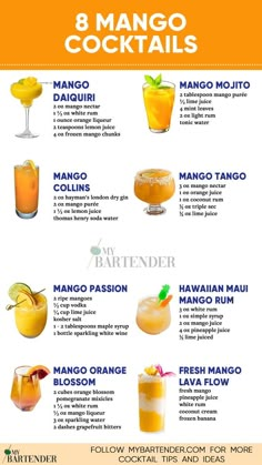 a poster showing the different types of drinks in each glass and how to make them