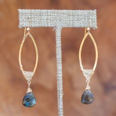 Luxury jewelry for a luxurious woman. Get your hands on these fabulous trillion-cut labradorite earrings that are so popular. These earrings achieve perfection in design with their unique wire wrapping. This is an incredibly textured and detailed pair that is set on marquise-shaped components. The delicate touch of French ball ear wire and hammered frame lend an air of sophistication and glamour to the design, making these stunning earrings a beautiful addition to any outfit. Labradorite is a po Labradorite Earrings, Labradorite Jewelry, Mind Body Spirit, Wire Wrapped Earrings, Stunning Earrings, Wire Earrings, Ear Wire, Mind Body, Luxury Jewelry