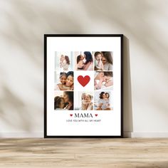 a framed photo with the words mama on it and pictures of people in different colors