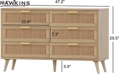 the measurements for a dresser with wicker drawers