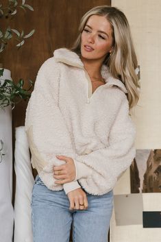 Isabella Sherpa Pullover | böhme Sherpa Quarter Zip, Cropped Quarter Zip, Fuzzy Hoodie, Sherpa Pullover, Cropped Sweatshirt, Loose Outfit, Crop Top Sweater, Turndown Collar, Half Zip Pullover