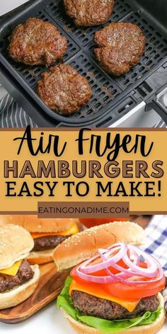 hamburgers are being cooked in an air fryer with the words, how to make them