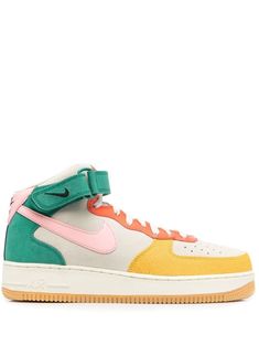 colour-block Air Force 1 sneakers from NIKE featuring coconut, leather, signature Swoosh logo detail, ankle touch-strap fastening, front lace-up fastening, colour-block design, perforated, round toe and bleached coral. | Nike colour-block Air Force 1 sneakers Nike Multicolor Leather Sneakers, Multicolor Nike Leather Sneakers, Multicolor Low-top Leather Basketball Shoes, Multicolor High-top Leather Basketball Shoes, Nike Multicolor Leather Basketball Shoes, Nike Multicolor High-top Sneakers With Rubber Sole, Multicolor Nike High-top Sneakers For Sports, Nike High-top Multicolor Sneakers For Sports, Multicolor Leather High-top Sneakers For Streetwear