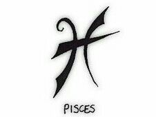 the pisces logo is shown in black and white, with an artistic design