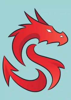 a red dragon head on a blue background