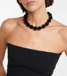 Boucle Onyx Choker in Black - Sophie Buhai | Mytheresa Polished Onyx Beads Necklaces, Classic Black Choker Jewelry, Formal Necklaces With Large Beads, Elegant Adjustable Polished Beads Choker, Black Choker With Large Beads, Formal Black Bead Choker Jewelry, Formal Black Beaded Choker Jewelry, Formal Black Beaded Choker, Evening Onyx Necklaces