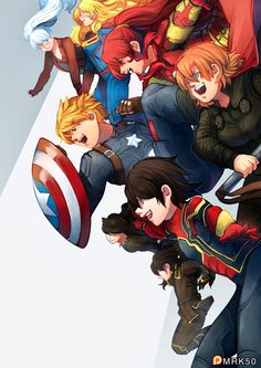 the avengerss are all lined up together in this cartoon style photo, with captain america on