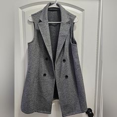 Shein Priv Lapel Neck Double Breasted Vest Blazer Size L (8/10) Like New. Washed And Hung Dry But Never Worn. Color: Grey Style: Casual Pattern Type: Chevron Details: Double Button Sleeve Length: Sleeveless Length: Long Type: Vest Temperature: Spring/Fall (18-25/63-77) Pockets: No Body: Unlined Neckline: Lapel Placket: Double Breasted Fit Type: Regular Fit Fabric: Non-Stretch Material: Fabric Composition: 65% Polyester, 35% Viscose Care Instructions: Machine Wash Or Professional Dry Clean Sheer: Chic Vest With Lapel Collar Outerwear, Sleeveless Gray Outerwear For Work, Trendy Winter Vest For Workwear, Trendy Winter Workwear Vest, Winter Workwear Vest With Lapel Collar, Lapel Collar Vest For Spring, Sleeveless Gray Outerwear For Spring, Gray Sleeveless Outerwear For Spring, Casual Fall Blazer With Vest