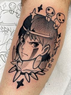 Princess Mononoke Tattoo Design, Studio Ghibli Flash Tattoo, Princess Mononoke Tattoo, Square Tattoo, Studio Ghibli Tattoo, Neo Tattoo, Romantic Tattoo, Spirit Tattoo