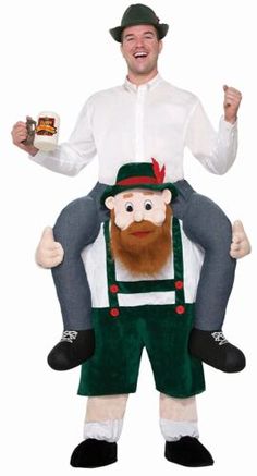 a man riding on the back of an adult inflatable lepreti costume