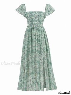 Olivia Mark - Floral Print Dress with Square Neckline, Waist Tie, and Flowy Long Bell Sleeves Vintage Floral Print Dress, Dress With Square Neckline, Midi Sundress, Floral Print Chiffon, Flowy Sleeves, Flirty Dresses, Floral Print Midi Dress, Floral Print Maxi Dress, Floral Print Maxi