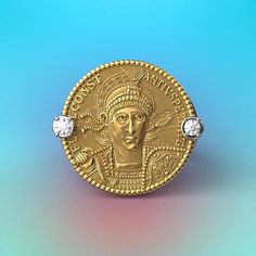 Ancient Roman Style Gold Coin Ring in 18k or 14k white and yellow gold, made in Italy.Discover the exquisite craftsmanship of our Made in Italy men's gold ring, available in 14k or 18k gold. This stunning piece features a meticulously reproduced Roman AV Solidus of Emperor Constantius II (337-361 AD). Adorned with the noble figure of Flavius Julius Constantius, wearing a diadem, helmet, and cuirass, the intricate details showcase his pious and blessed august status. Holding a spear and a shield Italian Engagement Ring, Gold Coin Ring, Italian Gold Jewelry, Roman Style, Mens Gold Rings, Roman Fashion, Italian Jewelry, Coin Ring, Gold Coin