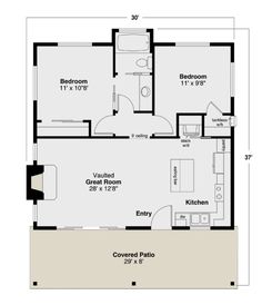 the floor plan for a two bedroom, one bathroom apartment with an attached kitchen and living room