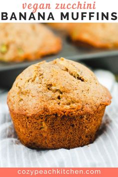 vegan zucchini banana muffins with text overlay