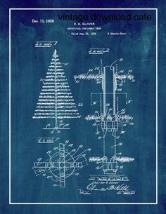 a blueprinted drawing of a christmas tree with the words vintage downloaded cafe on it