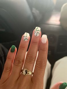 Cute Short Green Nail Designs, Green Nails Saint Patricks, Nail Ideas St Patricks Day, Square St Patricks Day Nails, Green Saint Patrick Nails, March Nail Inspo Short, Dark Green Nails For Hoco, Nails For St Patricks Day Simple, Basic St Patricks Day Nails