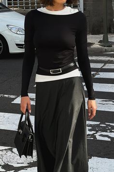 Boat Neck Long Sleeve Top Black | NA-KD Black Maxi Skirt Outfit Street Style, Look Boho Chic, Anna Karina, Jeanne Damas, Mode Boho, Mode Casual