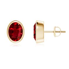 Classic Oval Ruby Solitaire Stud Earrings Solitaire Studs, Ruby Earrings, Ruby, Yellow Gold, Stud Earrings, Gold