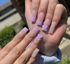 Cute Acrylic Nails For School, Nail Designs Graduation, Candy Pink Nails, Nails For School, French Manicure Acrylic Nails, Quinceanera Nails, Nail Tip Designs, Lilac Nails, Purple Acrylic Nails