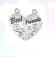 2 pc  Best friend Charm or pendant  23 mm  5 sets or 10 sets Friends 2, Black Onyx Necklace, Silver Necklace Statement, Jewelry Website, Jewelry Tags, Onyx Necklace, Silver Heart Necklace, Sterling Jewelry, Bracelets And Charms