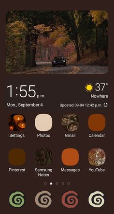 an image of the weather in autumn and fall, with different colors on it's screen