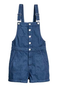 Calções jardineira em ganga | H&M H&m Denim Shorts, Casual Short-length Denim Jumpsuit, Denim Overalls H&m, H&m Sleeveless Sundress, H&m Blue Denim Shorts, Overalls Shorts, Dark Denim Shorts, Short Overalls