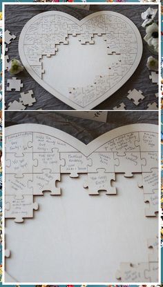 Wedding Guest Book Ideas - No clue where to start looking for the prefect solution for your needs? Look no further, check out for everything you need here. Wooden Heart Guest Book, Puzzle Wedding, Wedding Puzzle, Rustic Wedding Decorations, Wedding Gifts For Guests, Wedding Guest Book Alternatives, Wooden Heart