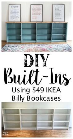 the diy built ins using $ 39 ikea billy bookcases for storage