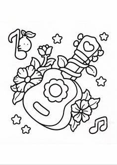 a cartoon character with flowers and music notes