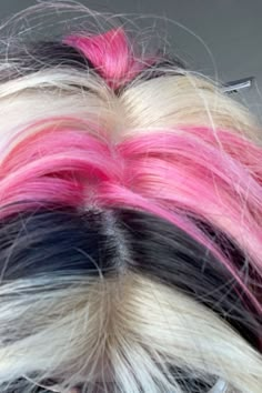 Pink Black Blonde Hair, Blonde Pink And Black Hair, Napoleon Hair, Neapolitan Hair, Hair Practice, Black To Blonde Hair, Pink And Black Hair, Hot Pink Hair, Dye Hair