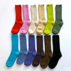 These midweight dyed cotton socks are made at a small factory in Toronto. They are Okayok's best-selling socks because they are soft, comfortable, thick and durable yet breathable, and available in a wide variety of beautiful colors. I love the pairs I have! They're the perfect year-round cotton sock and are the thickest and softest I've ever owned. They come up higher than most other crew socks and hit about mid-calf, making them great for wearing with boots. Made in Canada Industrial Green, Colourful Socks, Color Socks, Grooming Shop, Gift Inspo, Style Comfortable, Skin Diseases, Weekend Style, Hair Accessories Jewelry