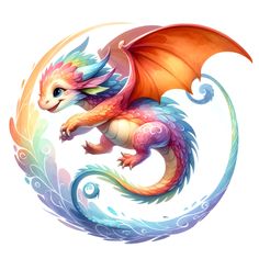 a colorful dragon sitting on top of a wave