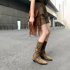 Womens Leather Mid Calf Western Boots In Black/Khaki/Brown/Tan - Slouchy Suede Boots Point Toe Slouchy Suede Boots, Grey High Heels, Brown High Heels, Black Heels Low, Oxford Boots, Buckle Ankle Boots, Western Cowboy Boots, Black Khakis, Calf Boots