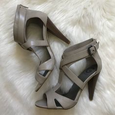 New With Out Box. Gray High Heel Synthetic Heels, Trendy Gray High Heel Heels, Trendy Gray High Heels, Chic Gray Closed Toe Heels, Gray High Heels For Spring, Chic Gray Heels For Spring, Casual Gray Heels For Spring, Gray Synthetic Heels With Round Toe, Gray Spring Heels With Round Toe