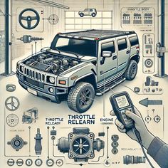 a drawing of a hummer truck being worked on