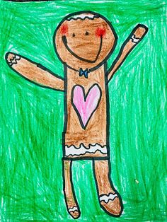 a child's drawing of a ginger holding a heart in his hands and smiling