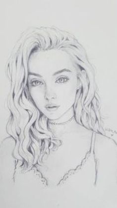 a pencil drawing of a woman with long hair