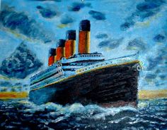 a painting of a cruise ship in the ocean