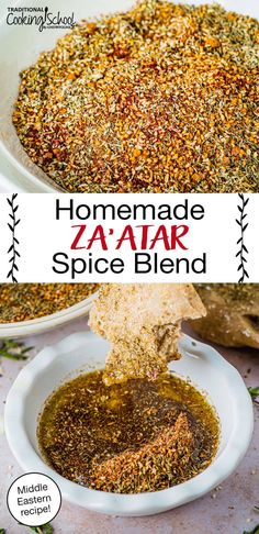 homemade za'aar spice blend in a white bowl