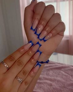 Blue Acrylic Nails French Tip, Blue French Chrome Nails, Royal Blue Acrylic Nails, French Bleu, Blue French Tip, French Tip Acrylics, Royal Blue Nails, Blue French Tips, Simple Fall Nails