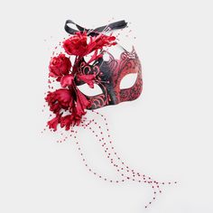 Style No : [453412] M7136-Red Color : Red Theme : Flower & Leaf, Halloween Size : 9" X 15" Adjustable Elegant Venetian Flower Masquerade Mask Red Venetian Masquerade Mask For Party, Venetian Red Masquerade Mask For Party, Elegant Red Masquerade Mask For Carnival, Red Masquerade Mask For Mardi Gras, Red Venetian Masquerade Mask For Carnival, Red Masquerade Mask For Mardi Gras Party, Elegant Red Masquerade Mask For Party, Red Masquerade Mask For Halloween, Red Masquerade Mask For Halloween Costume