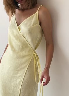 Linen Yellow Summer Wrap Dress Sleevless Midi Sundress - Etsy Yellow Linen Dress, Summer Wrap Dress, Linen Style Fashion, Linen Slip Dress, Linen Wrap Dress, Linen Sundress, Wrap Around Dress, Linen Fashion, Summer Linen Dresses