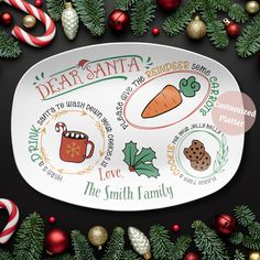 an oval platter with the words dear santa on it