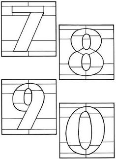 the number nine coloring page is shown in black and white, with four different numbers