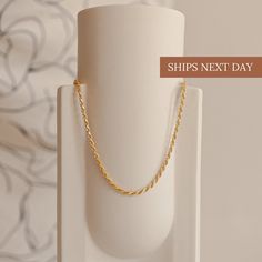 R O P E ∙ C H A I N ∙ N E C K L A C E * Material: High Quality Solid 925 Sterling Silver * Finish: Sterling Silver ∙ 18K Gold ∙ Rose Gold * Featuring ~3mm Thick Rope Chain, adjustable length 16 inches to 18 inches. H O W ∙ T O ∙ O R D E R * Select your finish in the drop down menu. Design is available in 3 colors: 18k Gold, Rose Gold and Sterling Silver. O T H E R ∙ I N F O R M A T I O N * All items are nicely packaged ready to gift in elegant jewelry boxes. * If you can't find the information y Everyday Minimalist Rope Chain Jewelry, Minimalist Everyday Rope Chain Jewelry, Minimalist Rose Gold Chain Necklace As Gift, Minimalist Rose Gold Chain Necklace Gift, Everyday Minimalist Rope Chain Necklace, Dainty Everyday Rope Chain Necklace, Dainty Rope Chain Necklace For Everyday Wear, Rose Gold Rope Chain Necklace Gift, Thick Necklace