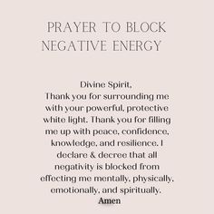 Block Negative Energy, Negative Energy Cleanse, Smudging Prayer, Divine Spirit, Spiritual Psychology, Spiritual Awakening Signs, Energy Quotes, Healing Affirmations, Spiritual Prayers