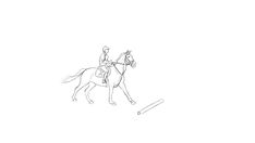 a drawing of a person riding on the back of a horse with a stick in its mouth